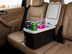 une glacière de voiture avec des boissons.