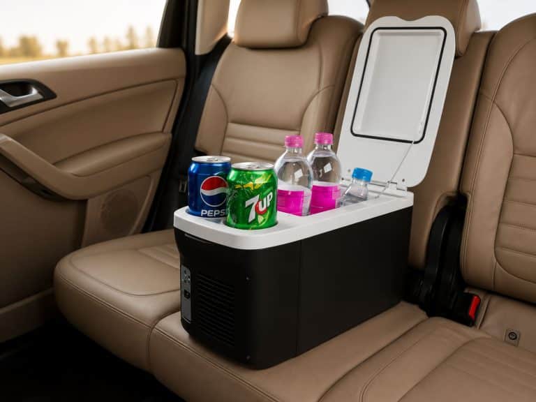 une glacière de voiture avec des boissons.