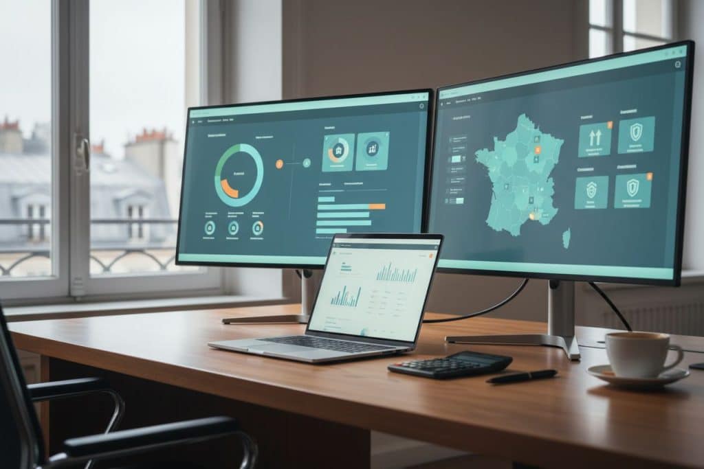 Un beau bureau avec un pc et des stats