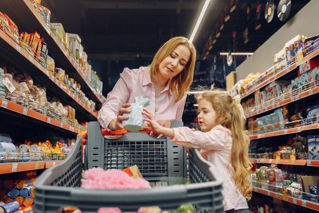 une maman et sa fille qui font les courses